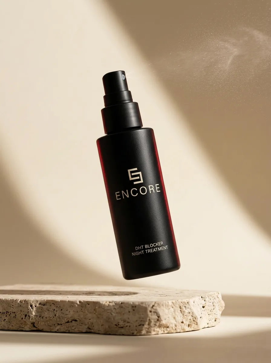 Encore Ritual, matte black bottle of four-peptide scalp serum