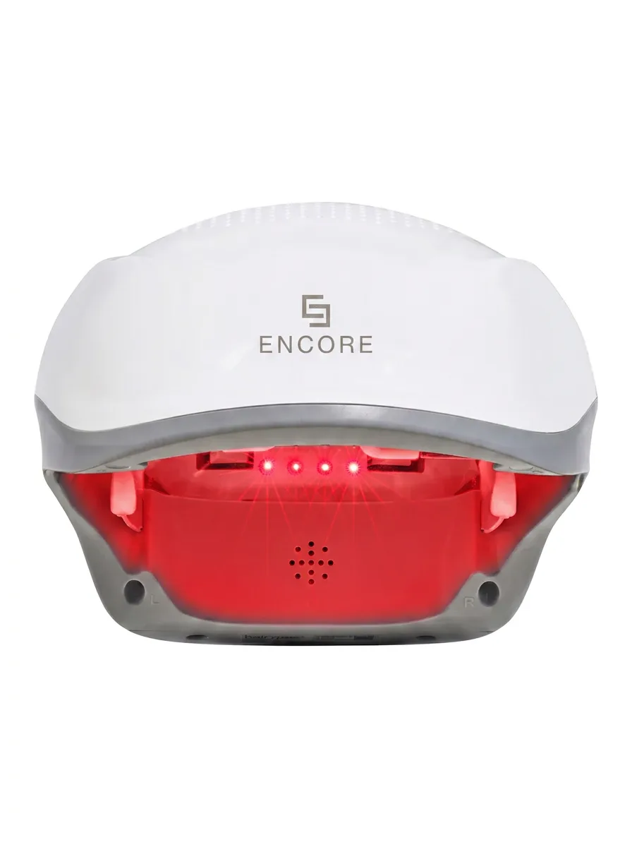 Encore Laser Hat, front view with red light diodes active