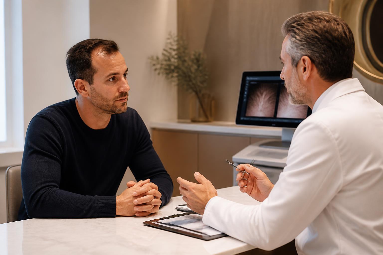 A patient during a hair consultation at Encore Bogotá