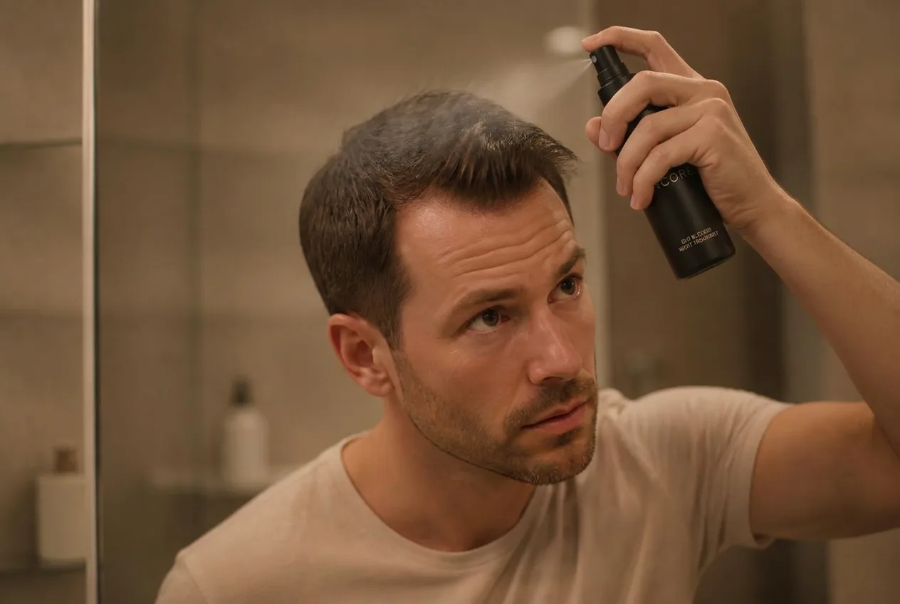 Man applying Encore Ritual to the top of his scalp